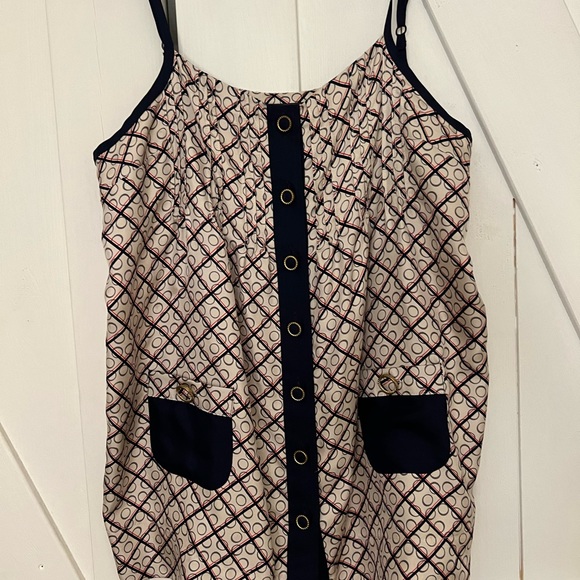 Juicy Couture Silk Top
Size: 10
Color Navy, white, and red with gold buttons - Picture 9 of 9